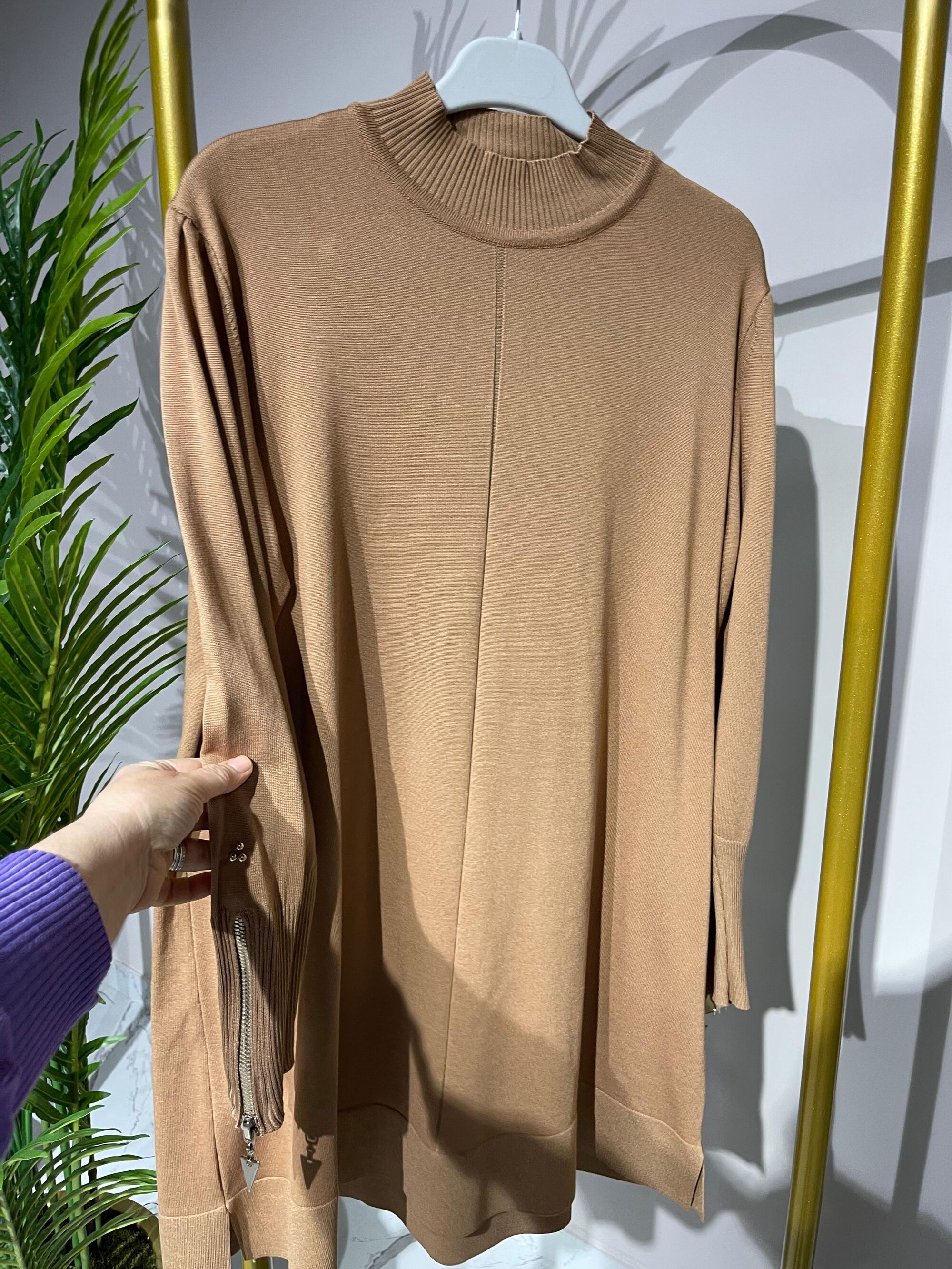 3710 Kolu Fermuar Detaylı Merserize Tunik