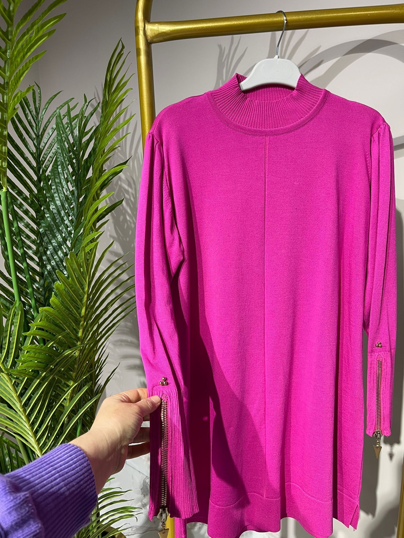 3710 Kolu Fermuar Detaylı Merserize Tunik