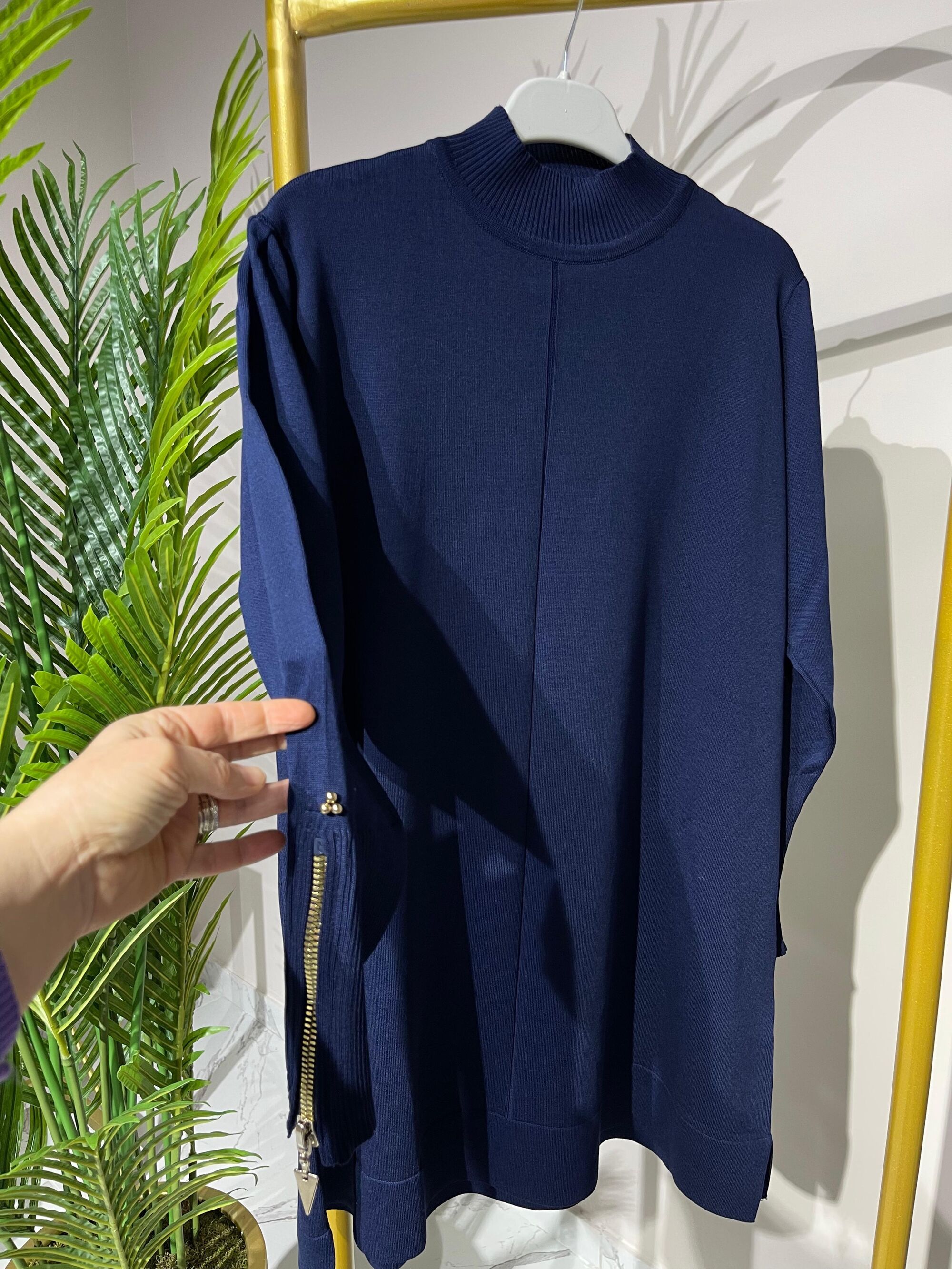 3710 Kolu Fermuar Detaylı Merserize Tunik