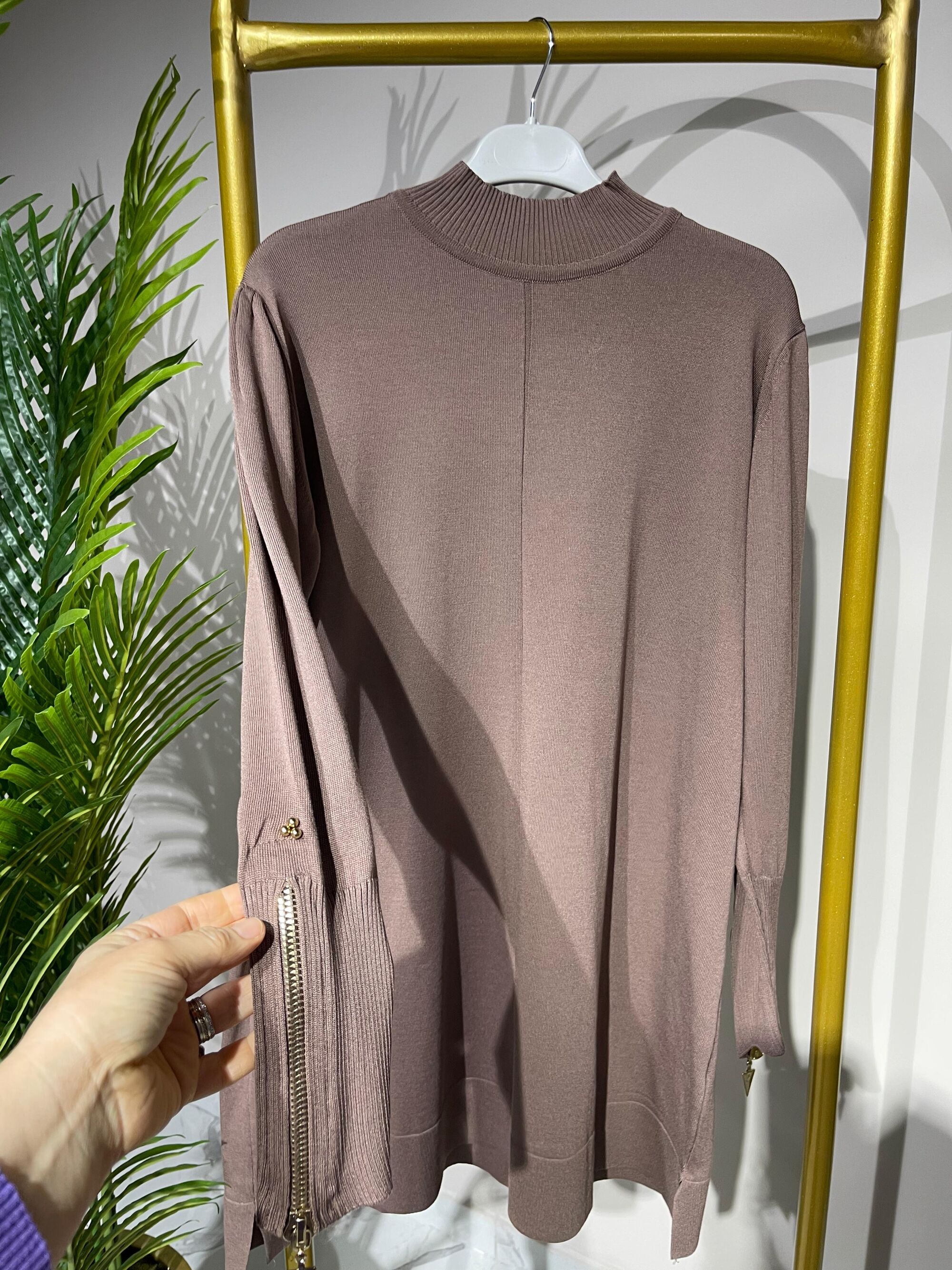 3710 Kolu Fermuar Detaylı Merserize Tunik