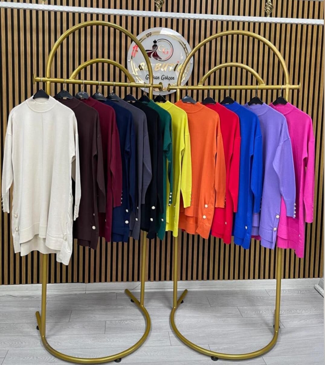 5110 Yanları Taş Detaylı Merserize Tunik