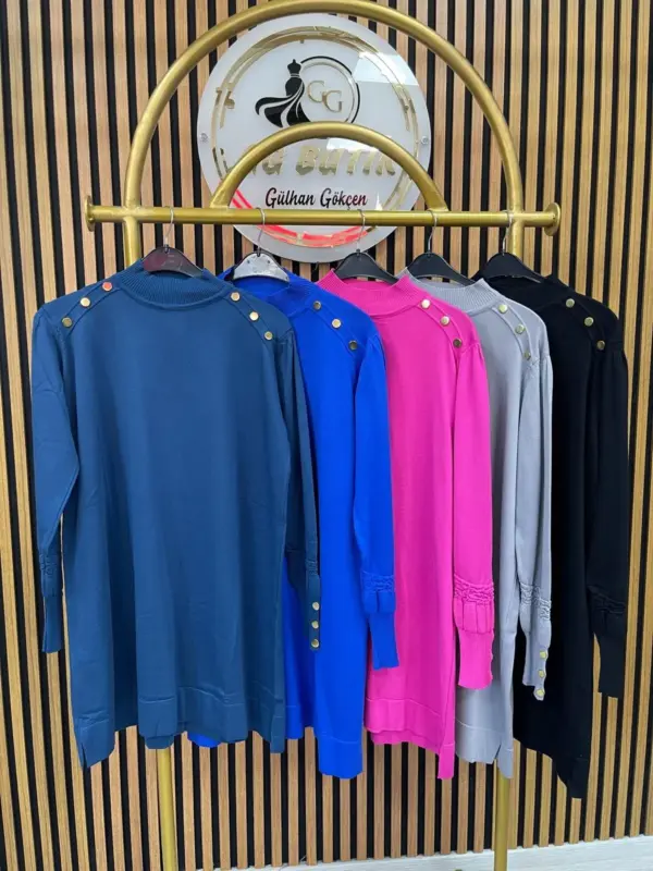 3715 Omzu Gold Taşlı Merserize Tunik