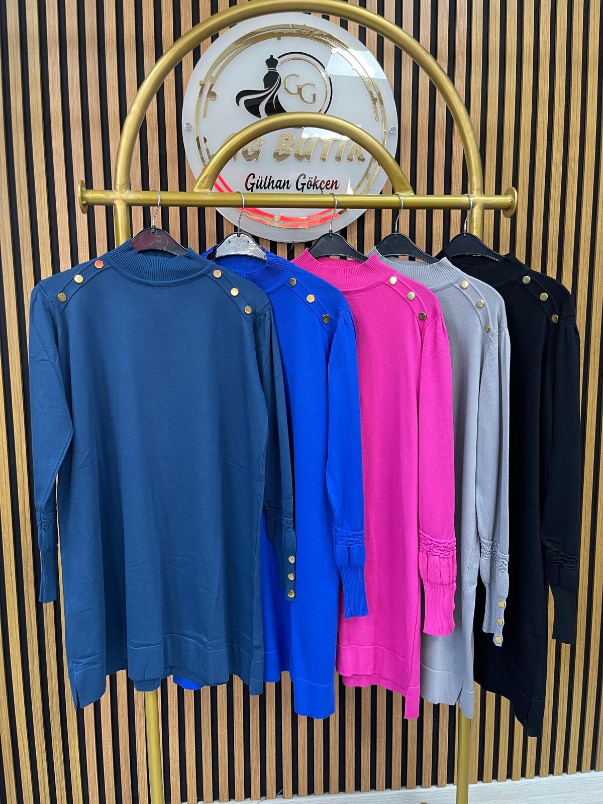 3715 Omzu Gold Taşlı Merserize Tunik