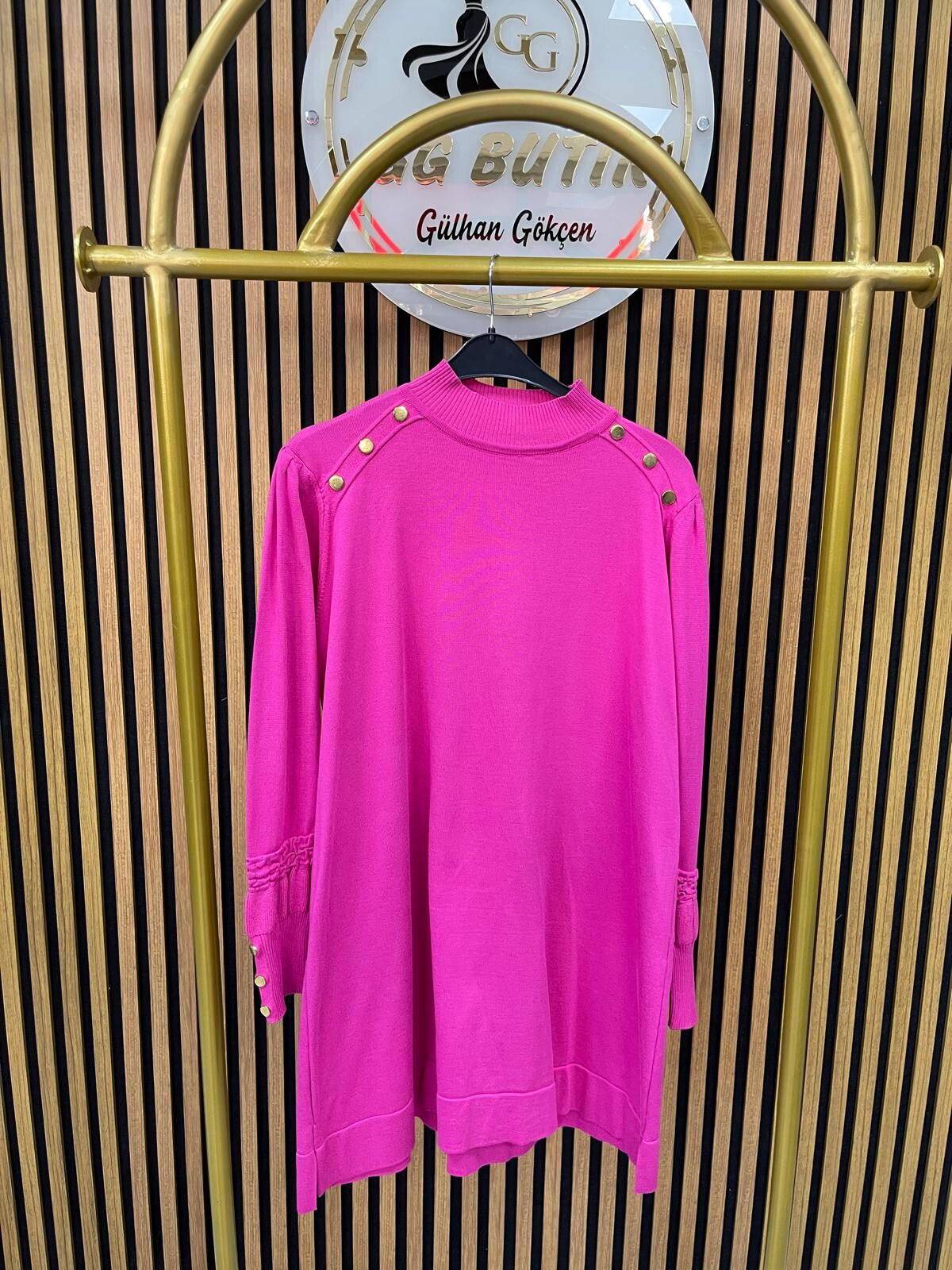 3715 Omzu Gold Taşlı Merserize Tunik