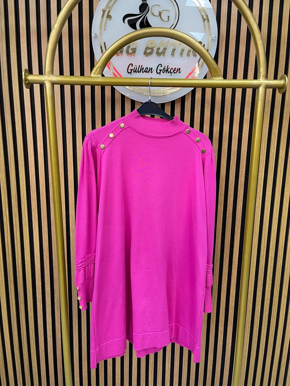 3715 Omzu Gold Taşlı Merserize Tunik