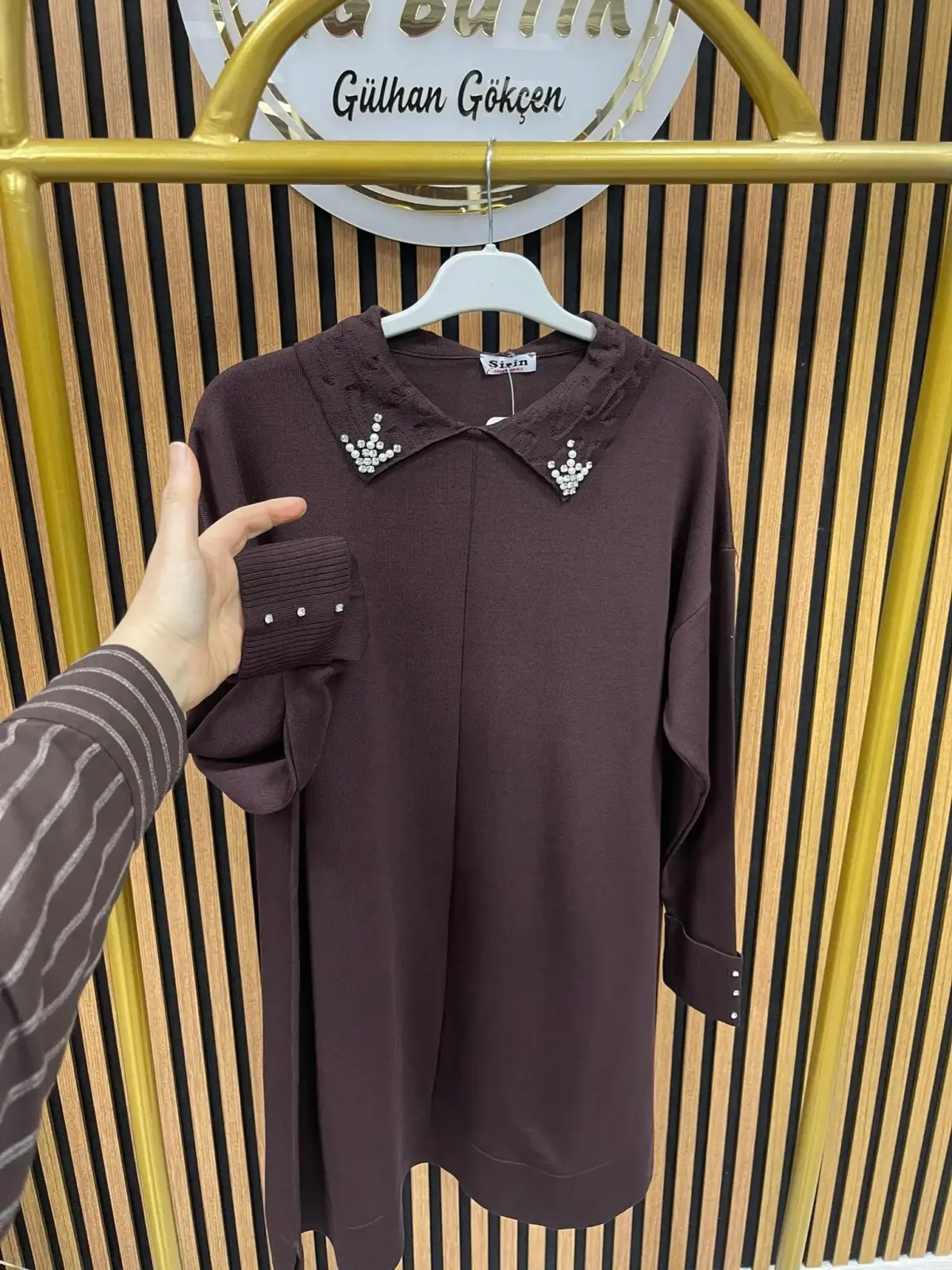 5118 Yakası İncili Merserize Tunik