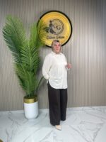 27268 İkoll pamuklu Dokuma Çizgili Kadın Gömlek