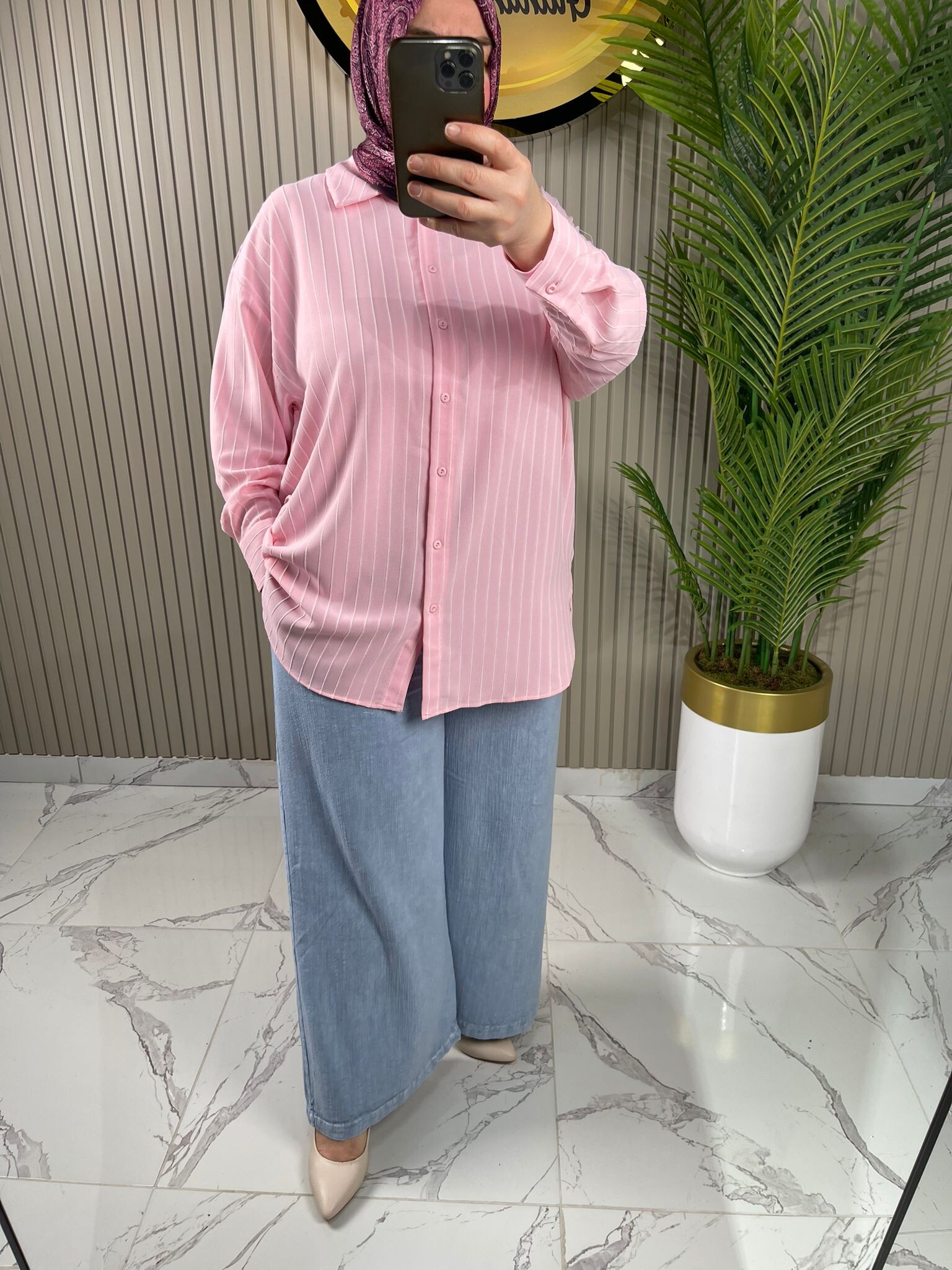 27268 İkoll pamuklu Dokuma Çizgili Kadın Gömlek