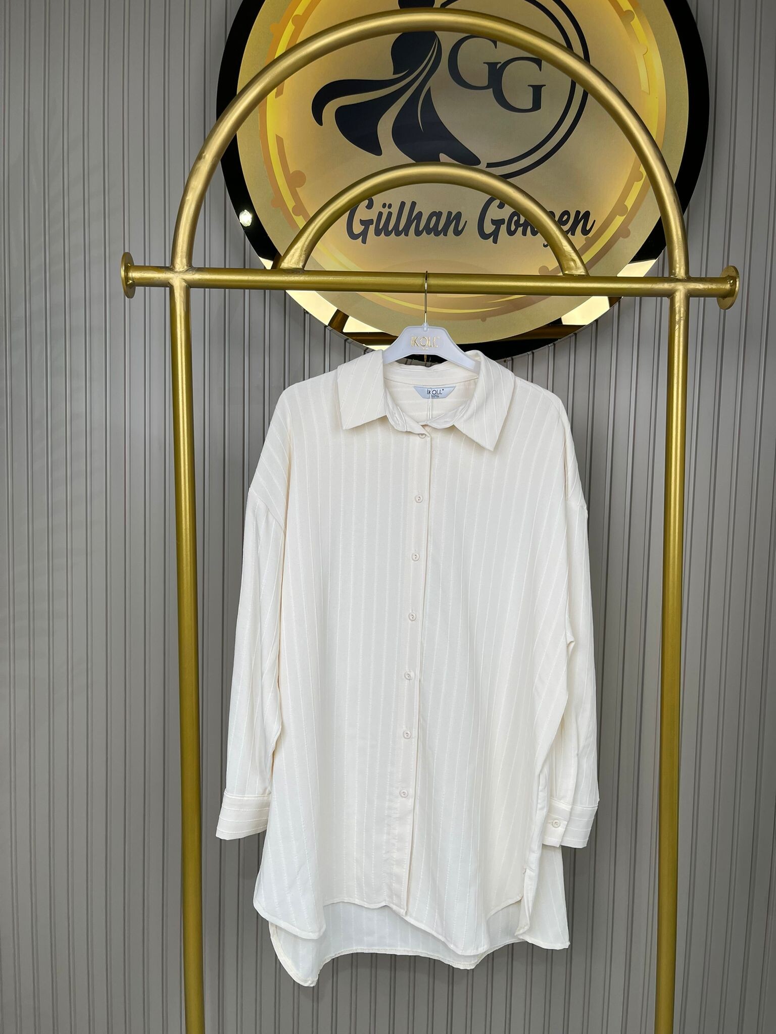 27268 İkoll pamuklu Dokuma Çizgili Kadın Gömlek