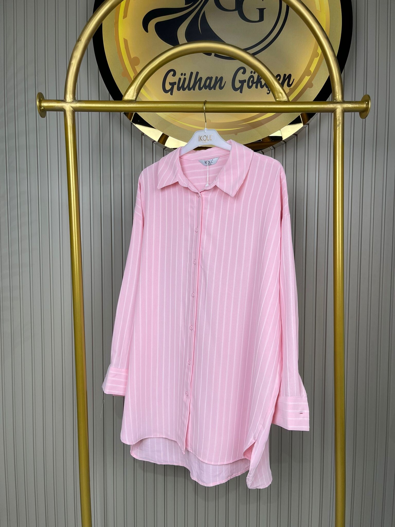 27268 İkoll pamuklu Dokuma Çizgili Kadın Gömlek