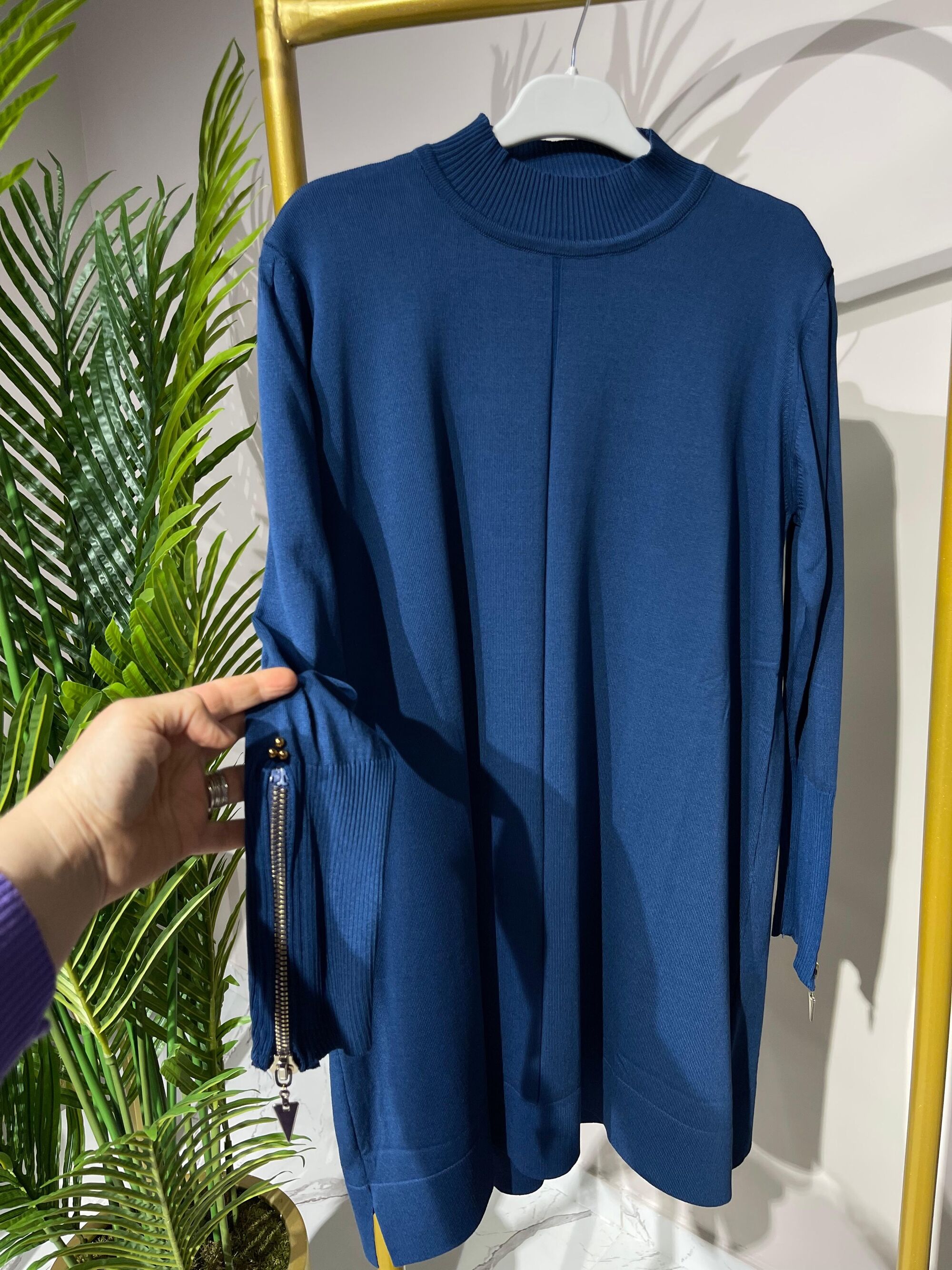 3710 Kolu Fermuar Detaylı Merserize Tunik