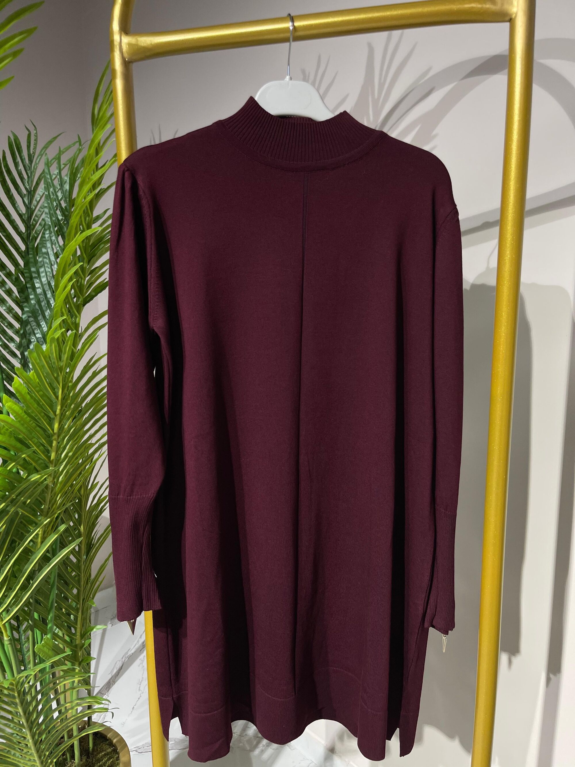 3710 Kolu Fermuar Detaylı Merserize Tunik