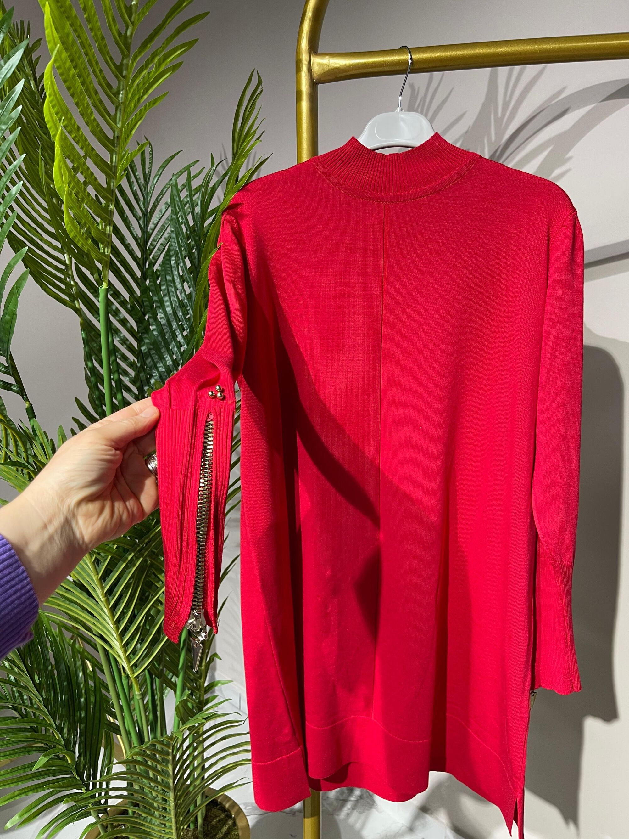 3710 Kolu Fermuar Detaylı Merserize Tunik