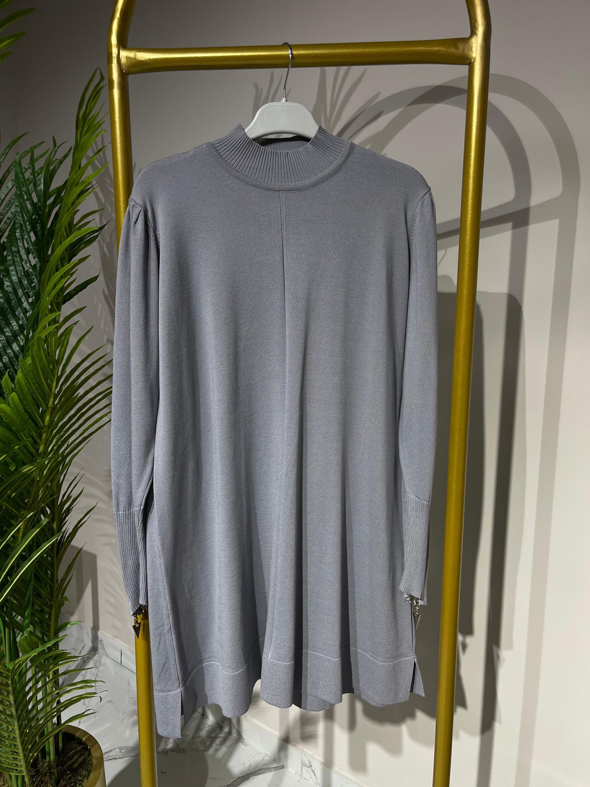 3710 Kolu Fermuar Detaylı Merserize Tunik