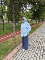 27268 İkoll pamuklu Dokuma Çizgili Kadın Gömlek