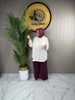27268 İkoll pamuklu Dokuma Çizgili Kadın Gömlek
