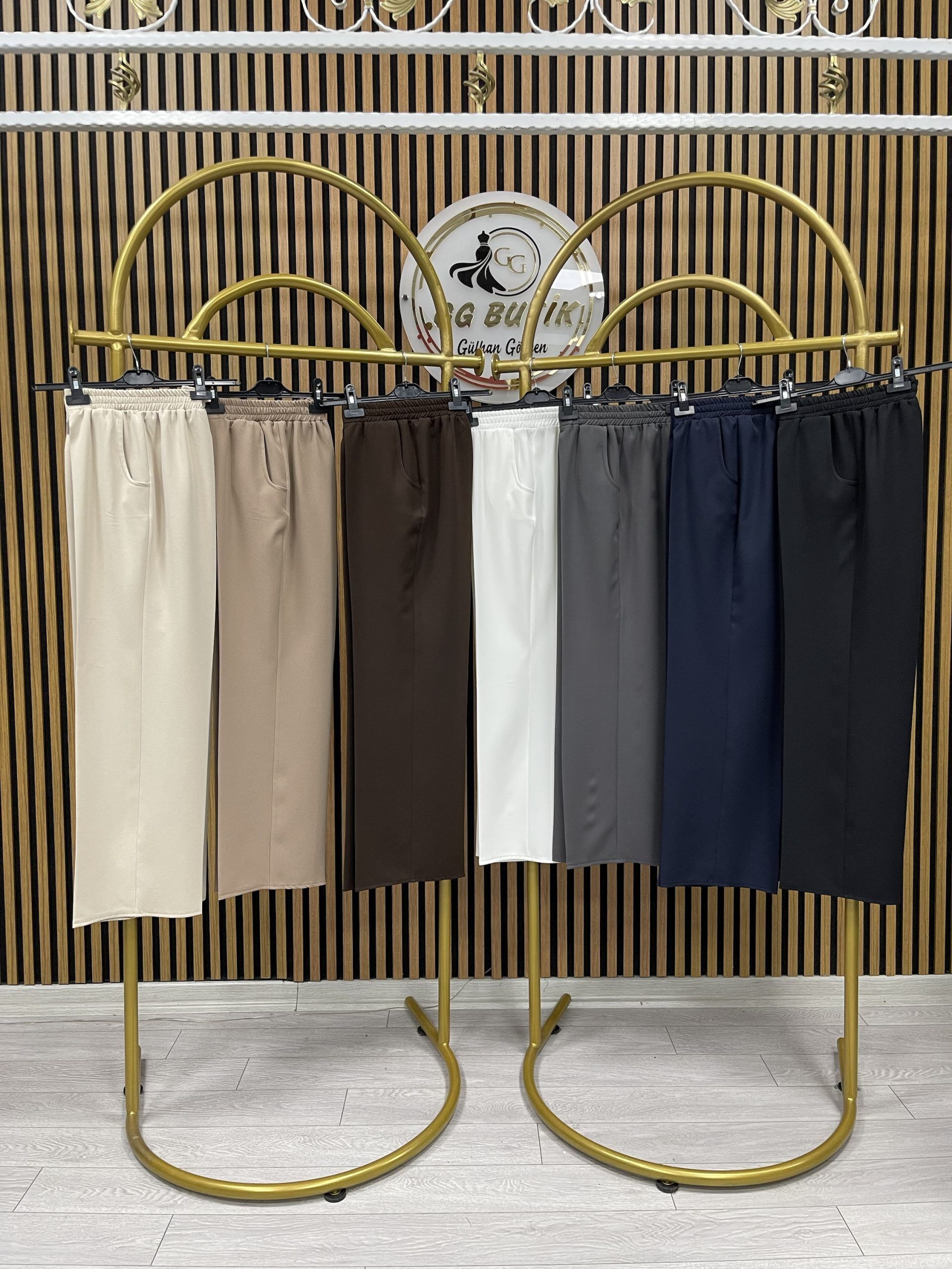 Beli Lastikli Double Krep Kumaş Bol Paça Pantolon