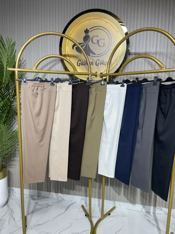 Beli Lastikli Double Krep Kumaş Dar Paça Pantolon