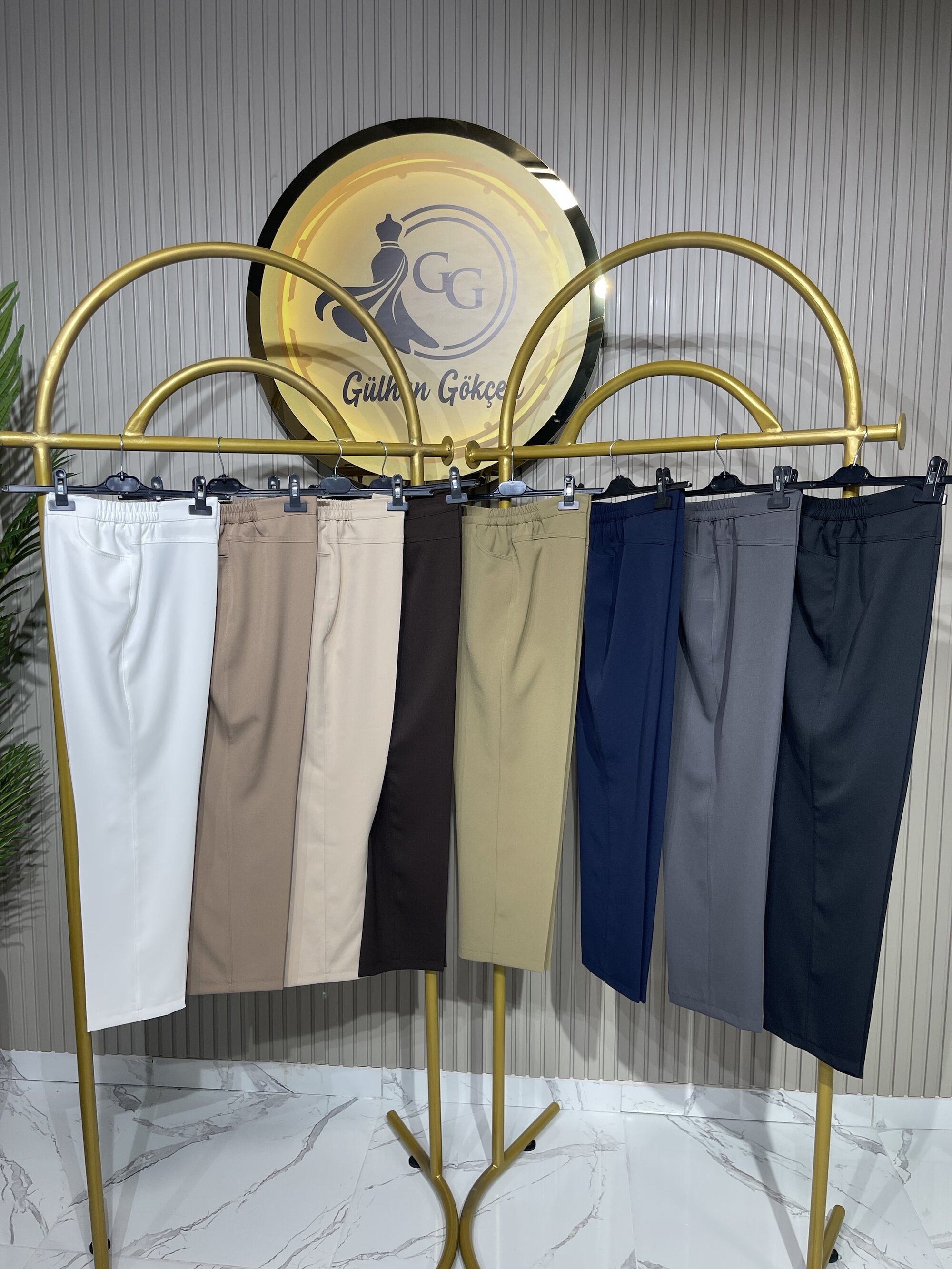 Beli Lastikli Double Krep Kumaş Dar Paça Pantolon