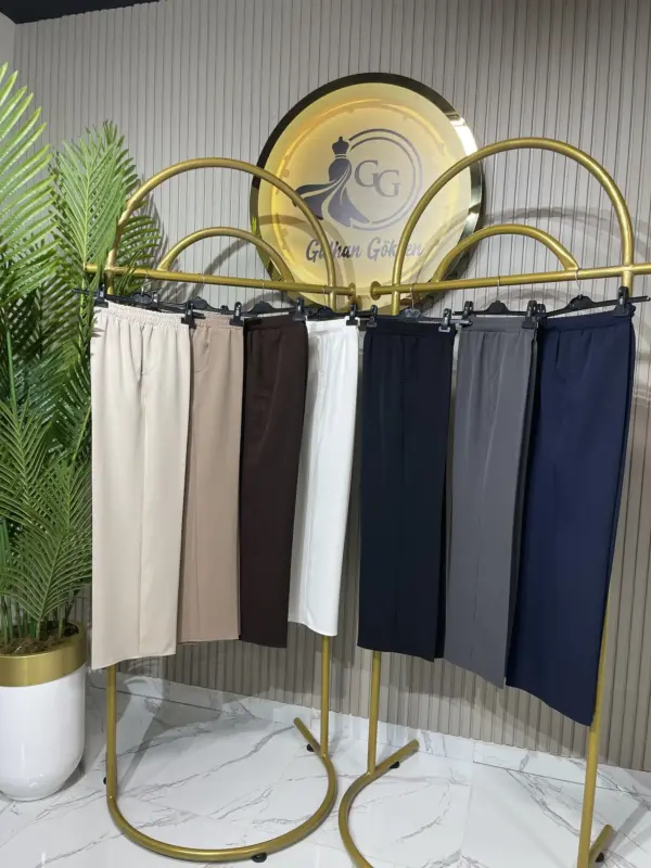 Beli Lastikli Double Krep Kumaş Bol Paça Pantolon