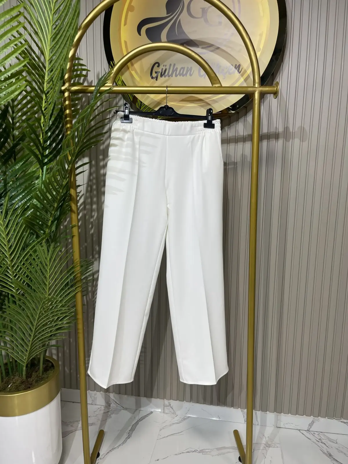 Beli Lastikli Double Krep Kumaş Bol Paça Pantolon