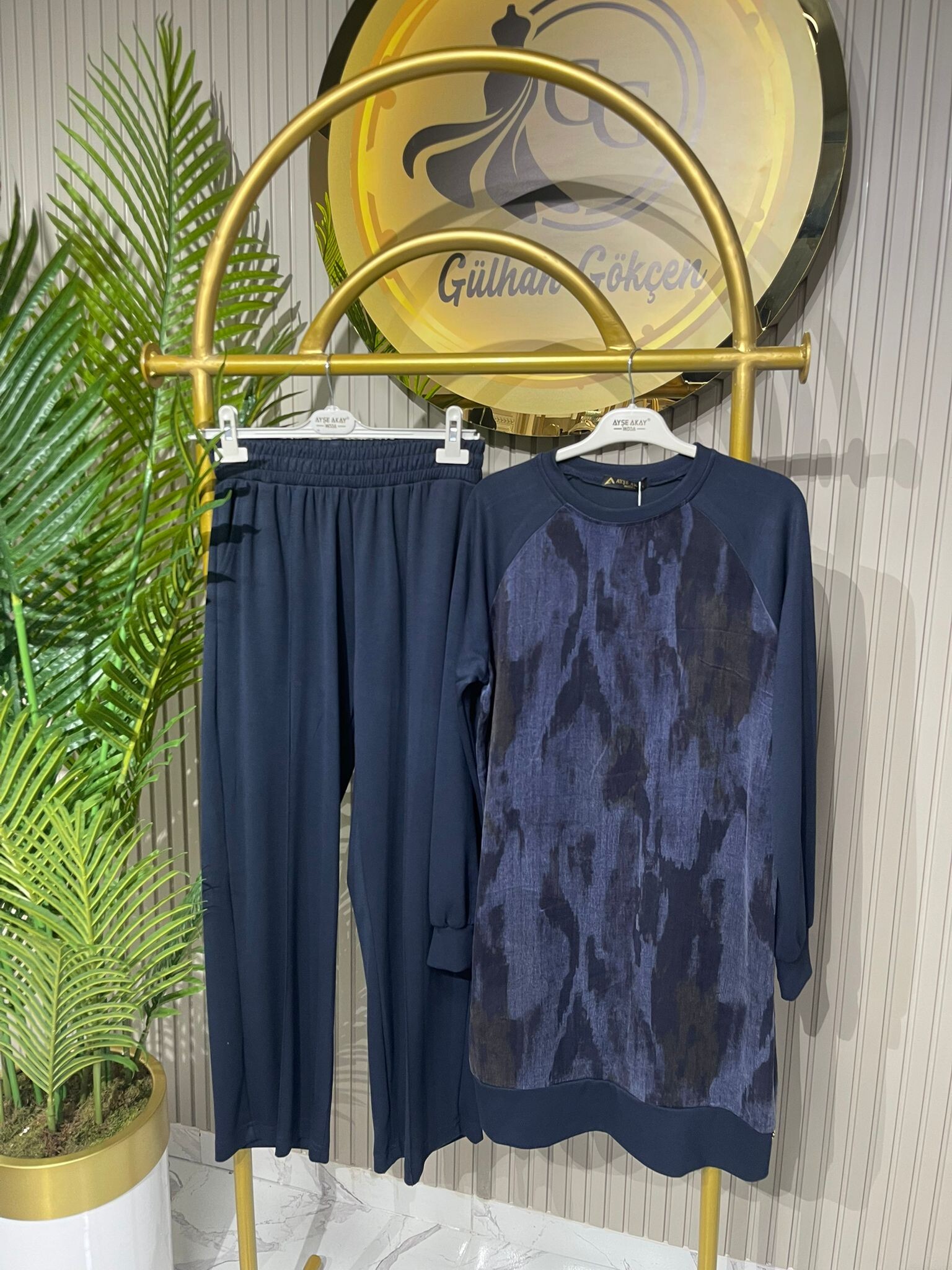 Ayşe Akay İpek Cupra Kumaş Desenli İkili Takım