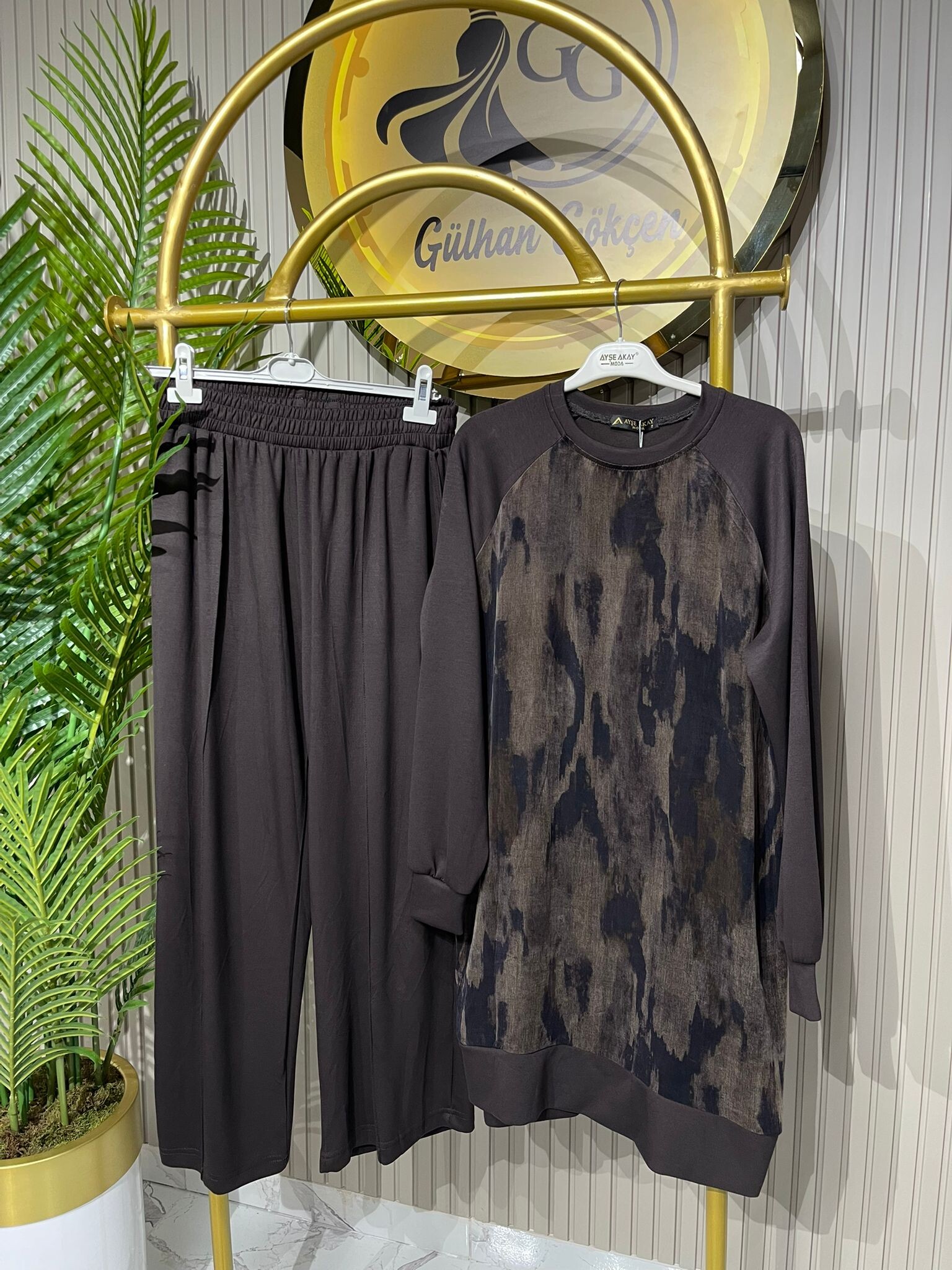 Ayşe Akay İpek Cupra Kumaş Desenli İkili Takım