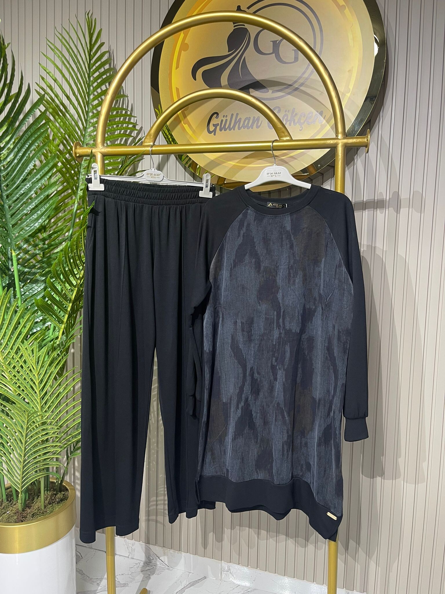 Ayşe Akay İpek Cupra Kumaş Desenli İkili Takım