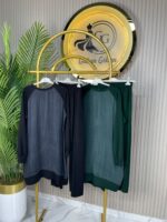 Ayşe Akay Düz İpek Cupra Kumaş Desenli İkili Takım