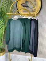 Ayşe Akay Düz İpek Cupra Kumaş Desenli İkili Takım