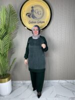 Ayşe Akay Düz İpek Cupra Kumaş Desenli İkili Takım