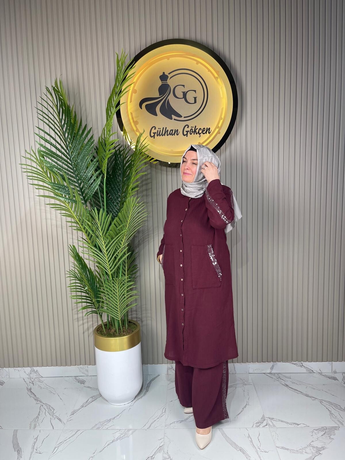 Gülhan Gökçen Pullu Keten Takım