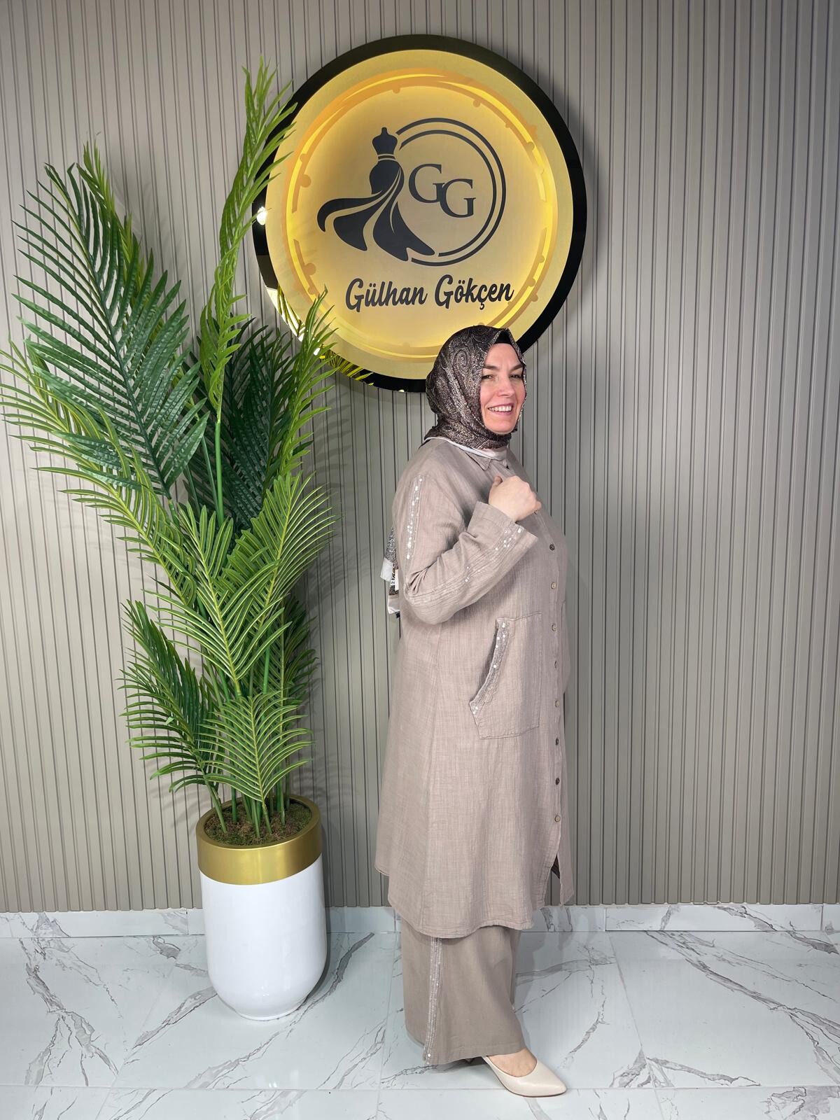 Gülhan Gökçen Pullu Keten Takım