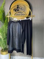 Ayşe Akay Pantolonlu İpek Cupra Dalga Desenli İkili Takım