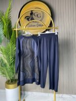 Ayşe Akay Pantolonlu İpek Cupra Dalga Desenli İkili Takım