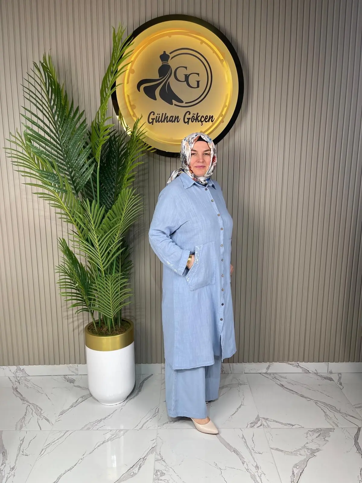 Gülhan Gökçen Pullu Keten Takım