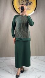 Ayşe Akay Etekli Dalga Desenli İpek Cupra Takım