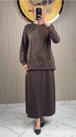 Ayşe Akay Etekli Dalga Desenli İpek Cupra Takım