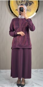 Ayşe Akay Etekli Dalga Desenli İpek Cupra Takım