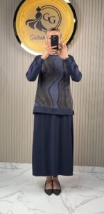 Ayşe Akay Etekli Dalga Desenli İpek Cupra Takım