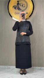 Ayşe Akay Etekli Dalga Desenli İpek Cupra Takım