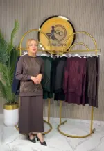 Ayşe Akay Etekli Dalga Desenli İpek Cupra Takım