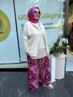 Üçgen Desen Viskon Pantolon