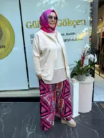 Üçgen Desen Viskon Pantolon