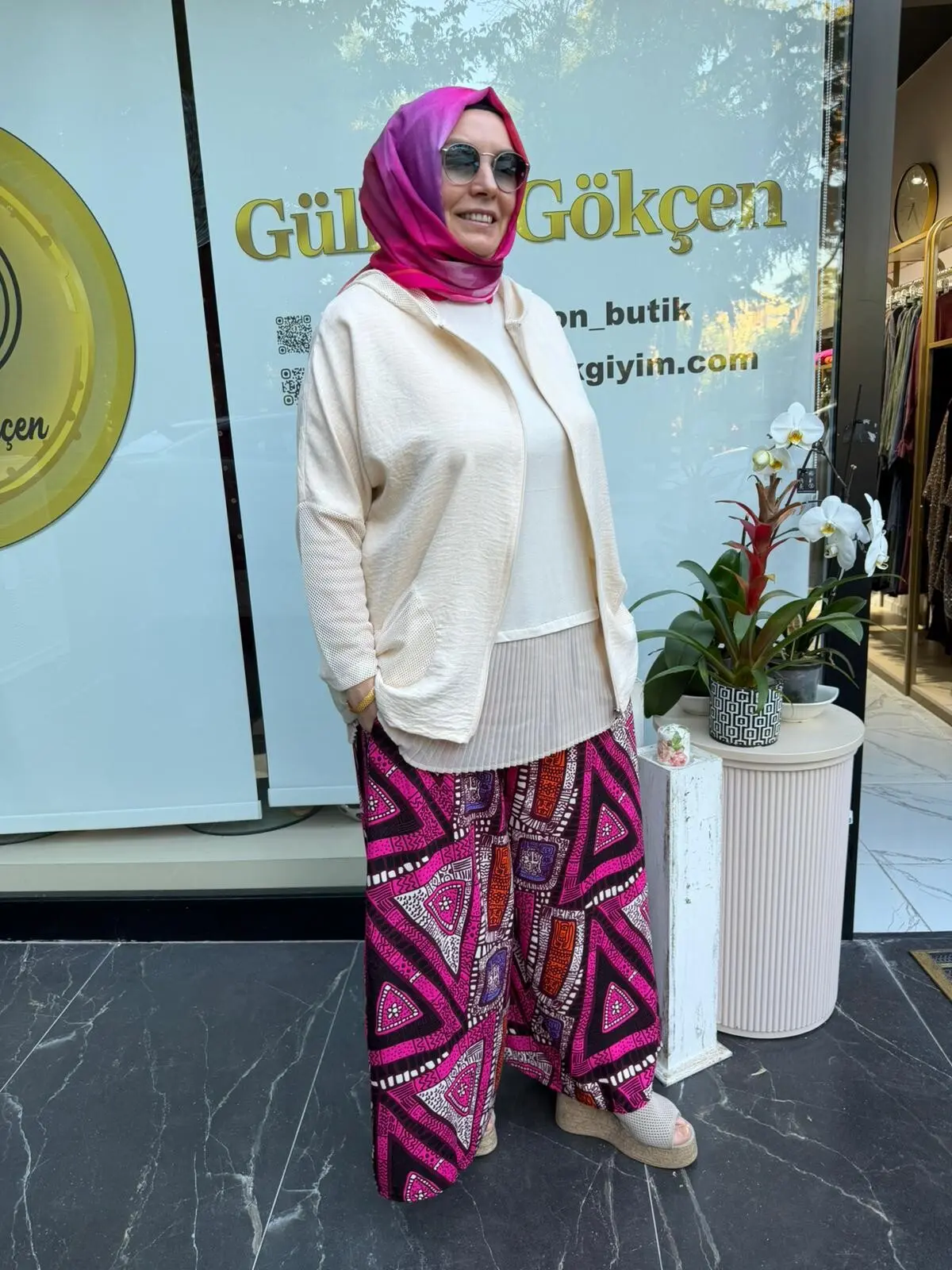 Üçgen Desen Viskon Pantolon