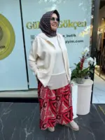 Üçgen Desen Viskon Pantolon