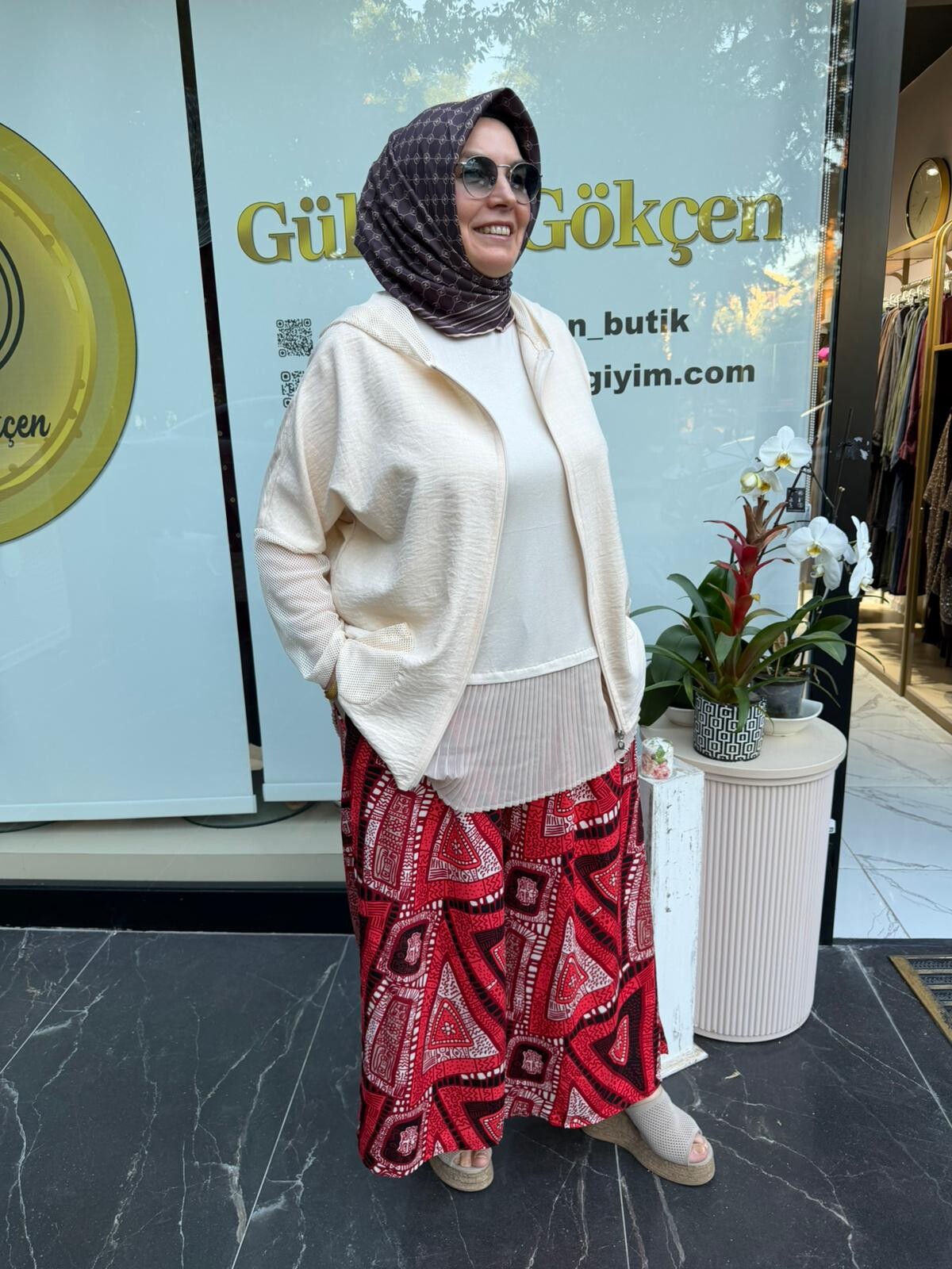 Üçgen Desen Viskon Pantolon