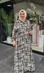 Karışık Desen Siyah Elbise